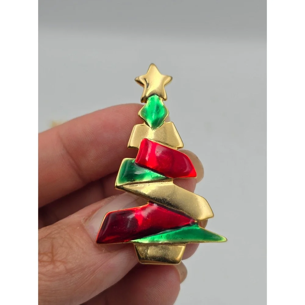 Christmas Brooch Lot Women OS Multicolor Good Vintage Holiday Pins 8pc